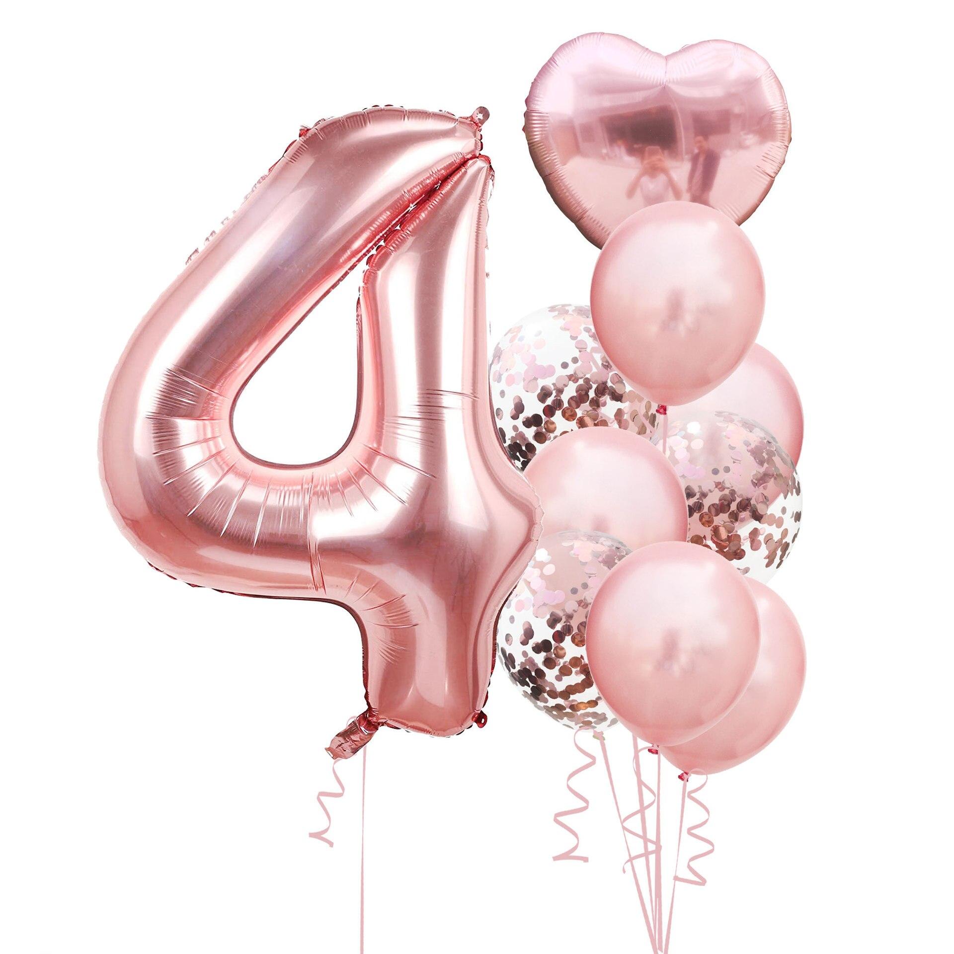 

10 шт., розовые воздушные шары из фольги с золотыми цифрами для дня рождения, украшения для дня рождения, принцесса для маленьких девочек 1, 2, 3, 4, 5, 6, 7, 8, 9 лет розового золота
