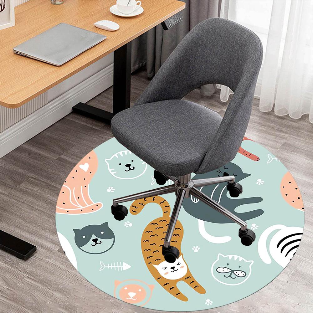 1pc Cat Pattern Round Chair Mat Area Rug - Non-Slip, Floor Mat for Office, Bedroom, and Indoor Decor C1118126