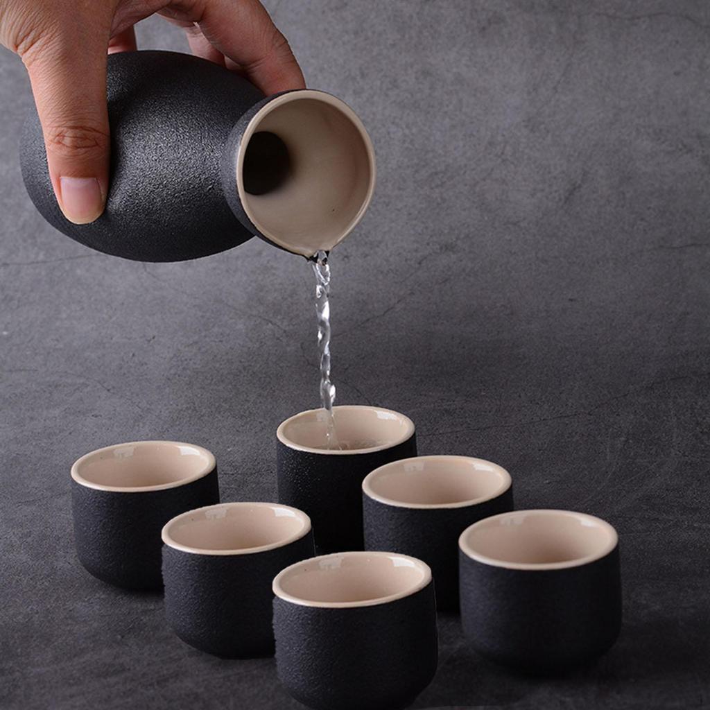 Conjunto de saquê japonês, pote de cerâmica e xícaras, 150ml, 25ml, enfeite de xícara, preto, para servir