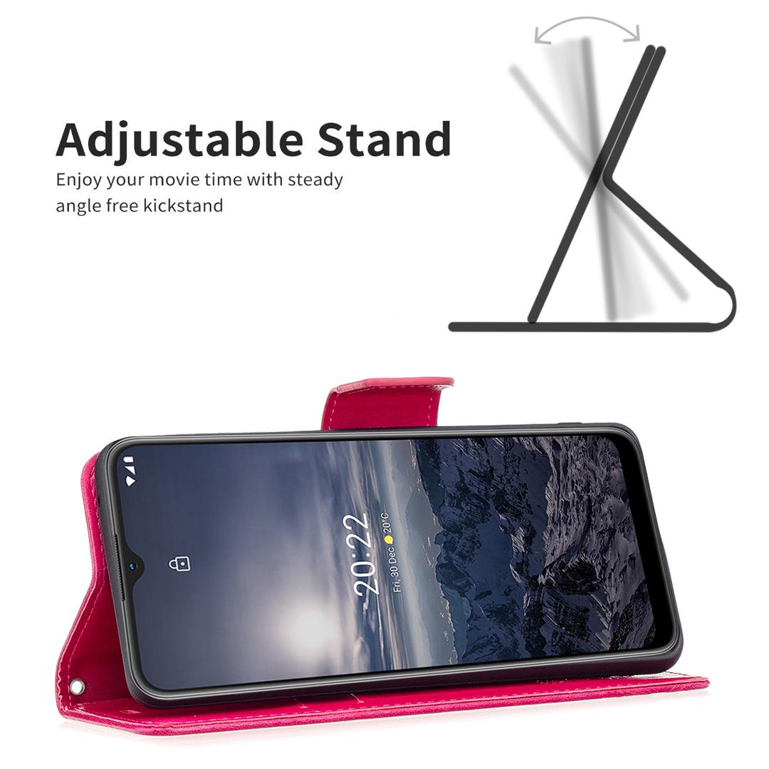 

For Nokia G11/G21 Wallet Case Imprinted Butterflies Leather Phone Cover with Strap Rose