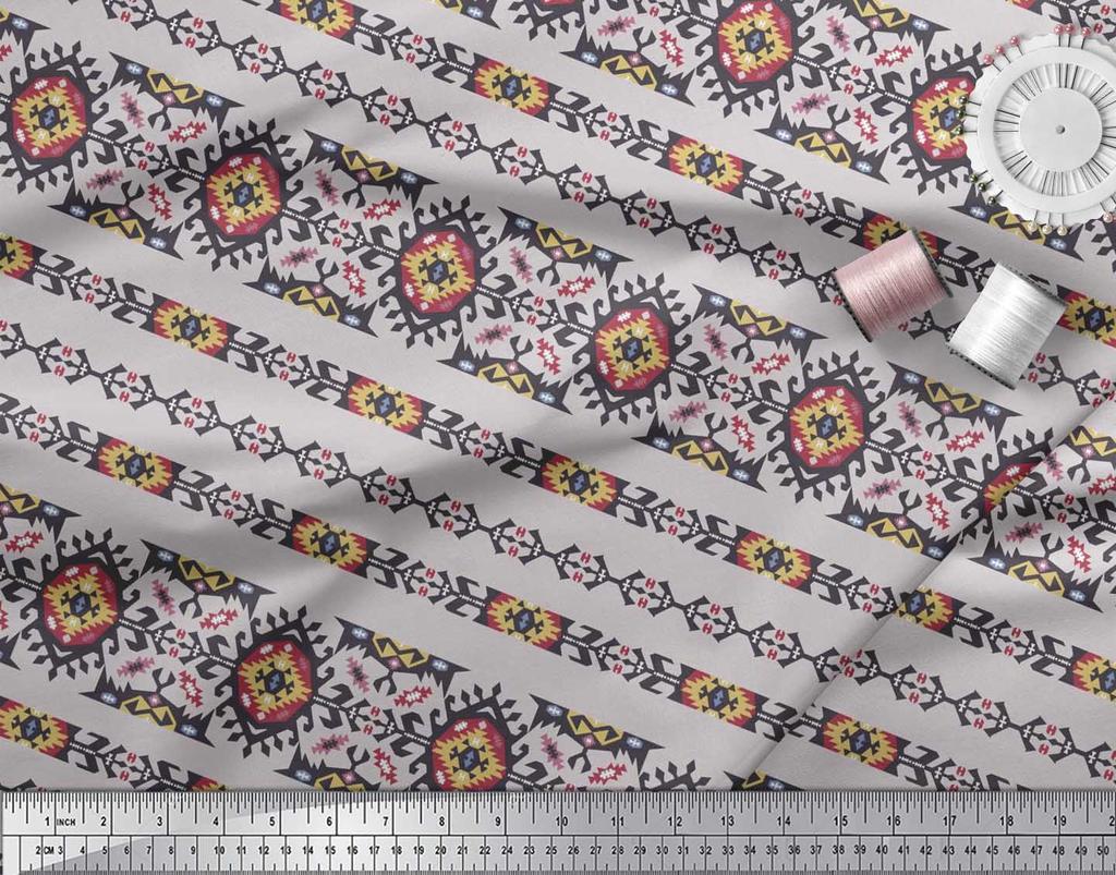 Soimoi Țesătură Satin Crep Japonez Aztec Sud-Vest Imprimată 1 metru 42 Inch