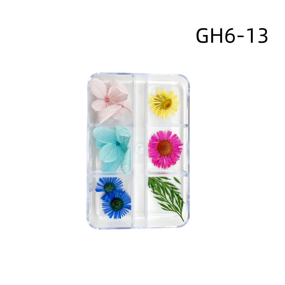 6-Grid Natural Dried Flowers for Nail Art - Japanese Style Sunflower & Baby's Breath DIY Decorations