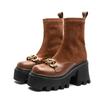 Fashion Women's High Heel Boots Large Size Fashion Stretch Platform Women's Short Boots Suede Leather Chain Women's Booties