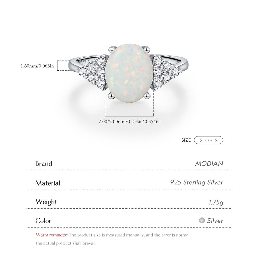 MODIAN Solid 925 Silver Elegant Oval Sweet Opal Finger Rings Classic Vintage Ring For Women Dating Fine Jewelry