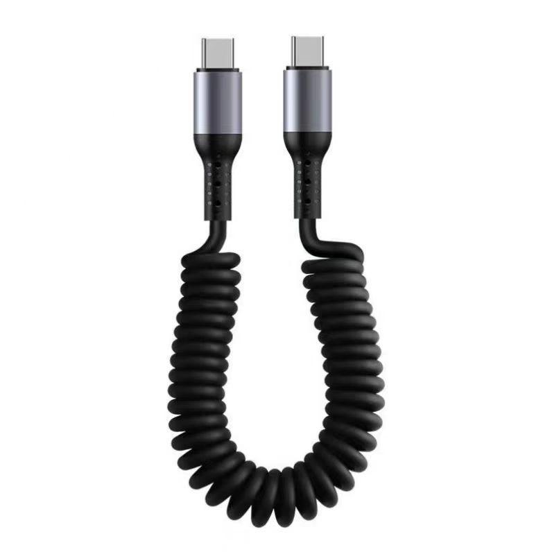 Bold 66W Spring-Loaded 6A Dual Type-C USB Fast Charging Anti-Tangle Cable