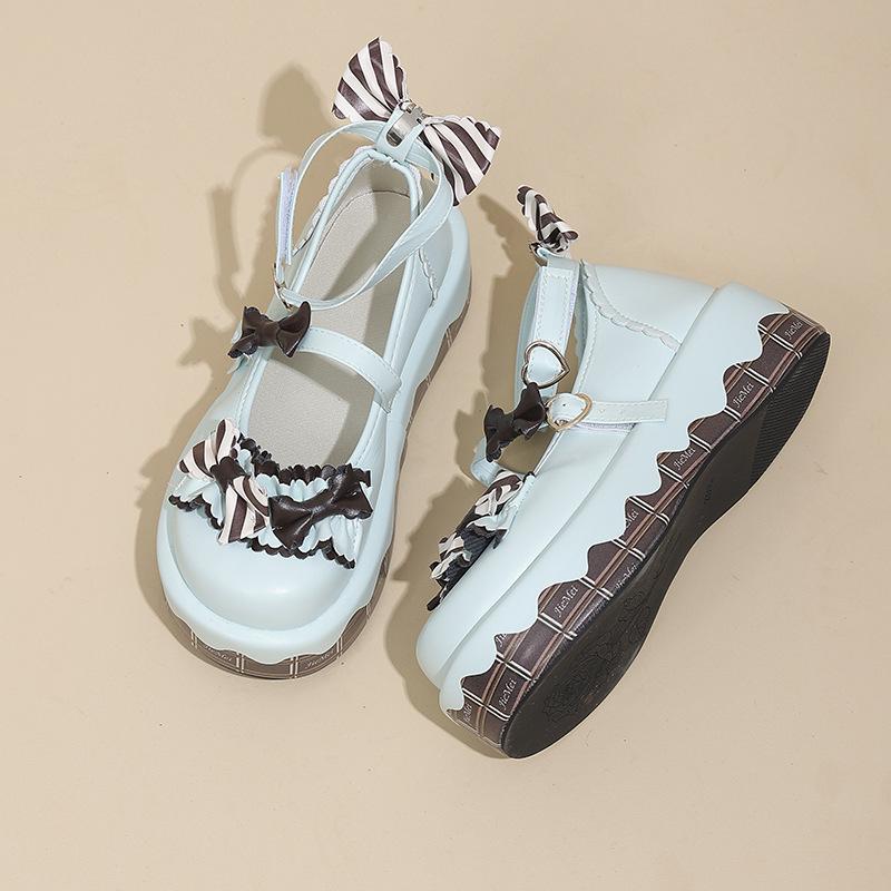 Muffin thick sole cute sweet Lolita round head Mary Jane shoes women's versatile Lolita bow small leather shoes
