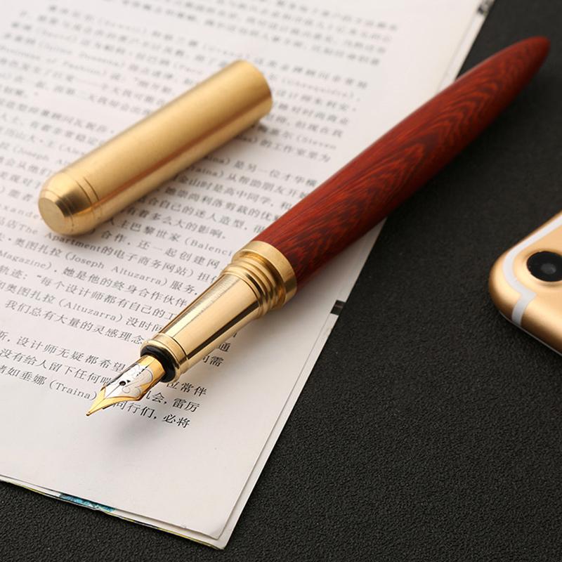 High Quality Sandalwood Fountain Pen Fine Nib Calligraphy Pens Writing Wooden Metal School Office Writing Ink Pens Nib Stationery Gifts Supplies