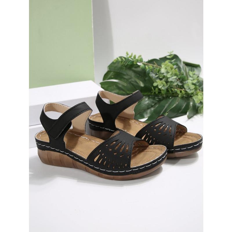 Damen Übergröße Plateau Cut-Out Sport Sandalen Sommer Europäisch Amerikanischer Stil Klettverschluss Lässige Slipper
