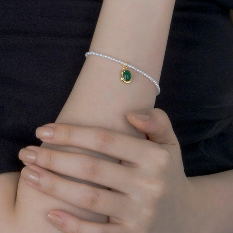 AUGUST ALICE Green Cabochon Pearl Bracelet_2color