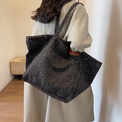 Sac tote en toile imprimé léopard grande capacité pour femmes 2025 nouvelle mode design original sac à main épaule