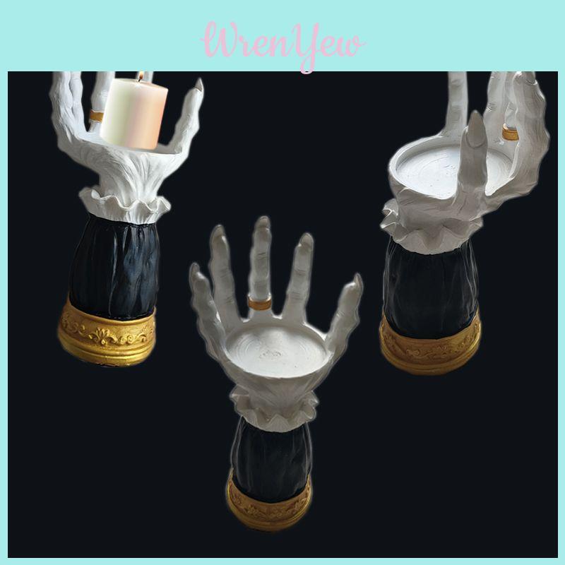 White Witch's Hand Pedestal Single Wick Candle Holder For Halloween