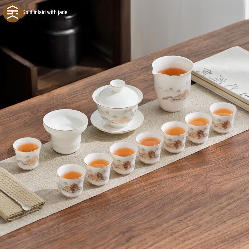 

Zisha Gold-Inlaid Jade Gaiwan Tea Set