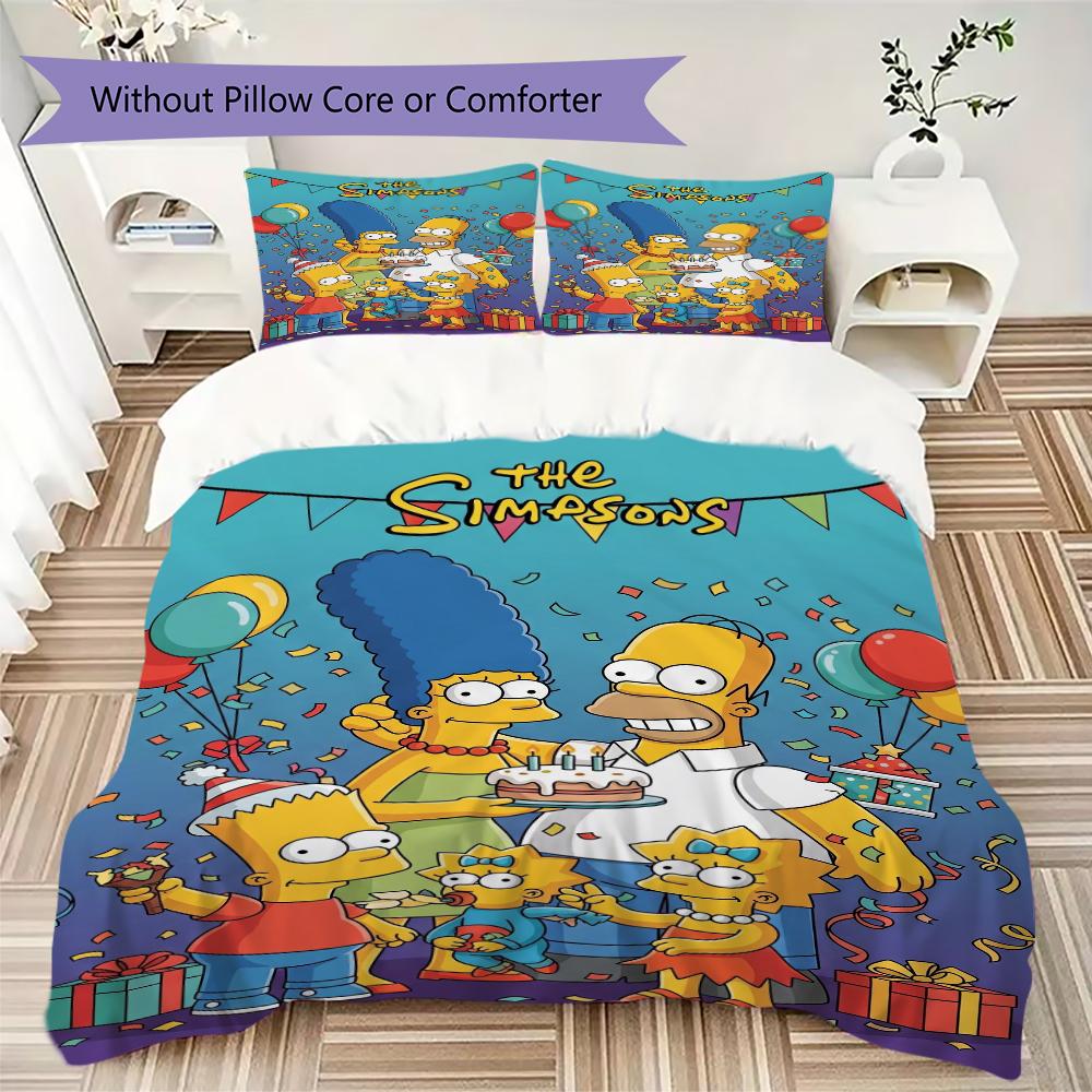 Pościel z wzorem rodziny Simpsonów Zestaw kołdry Poszewka na kołdrę Poszewka na poduszkę Dekoracja domu Prezent urodzinowy (1 * poszwa na kołdrę + 2 * poszewki na poduszki bez rdzenia)85