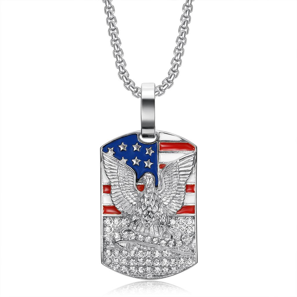 European and American Cross-border, Hip-hop, Jewelry, Gold-plated and Diamond-encrusted National Flag Eagle Pendant Necklace