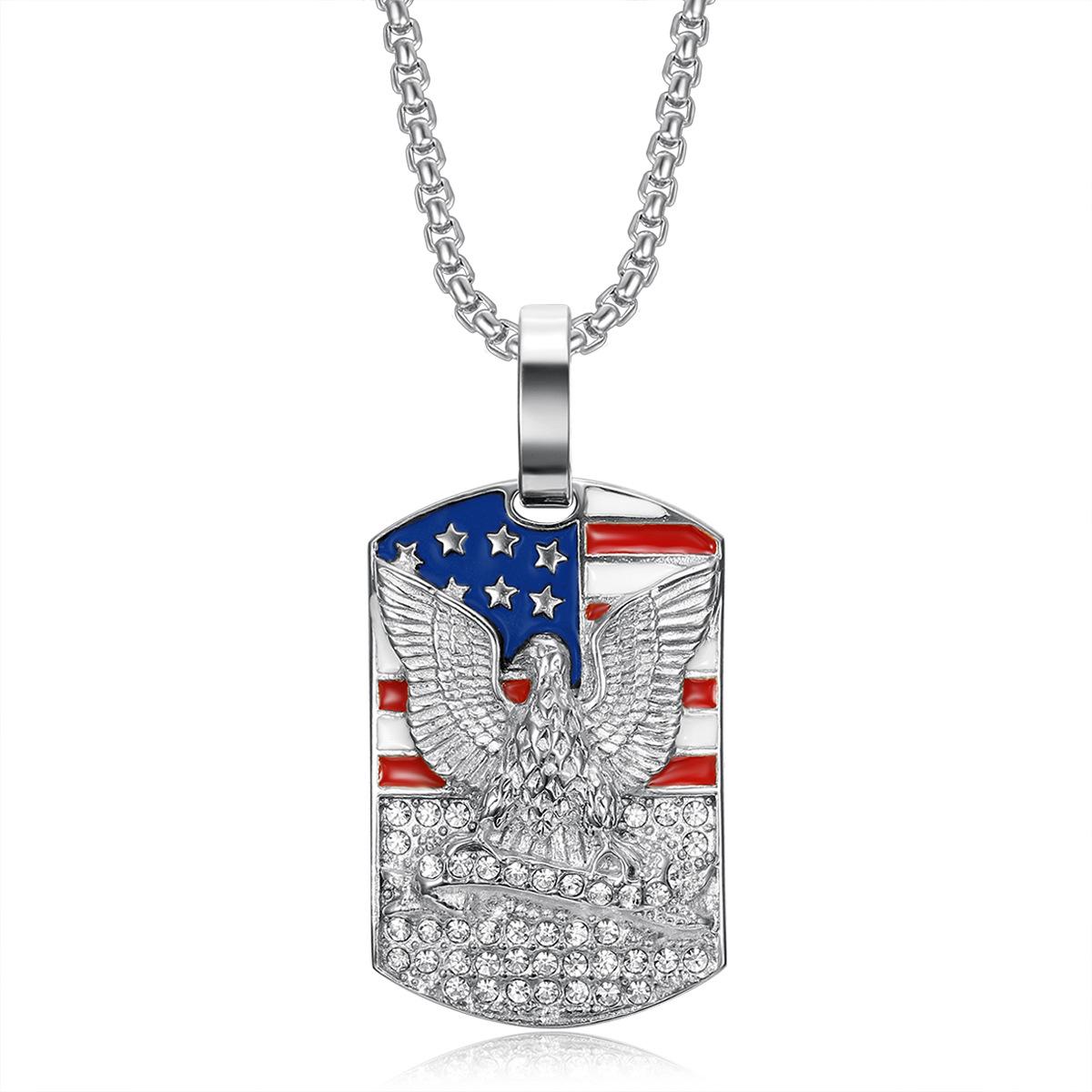 Flag Eagle Pendant Necklace 2026 Fashion Trend Inlaid Zircon Men s Jewelry Accessories 60CM