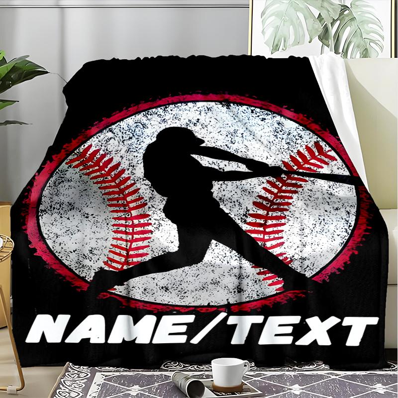 1PC Custom Name Baseball Player Silhouette Art outdooor Flannel blankets Throw Blanket All-Season Throw Gift Bedspread for Couch, Bed, Camping Holiday