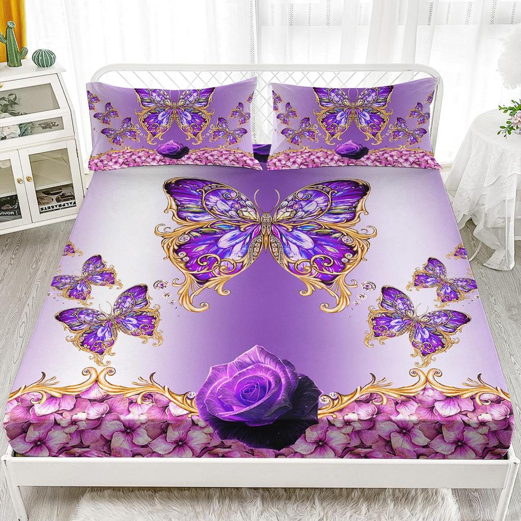 Beautiful Butterfly Pattern Mattress Three-Piece Digital Printing Mattress Bedding Set Adult Children