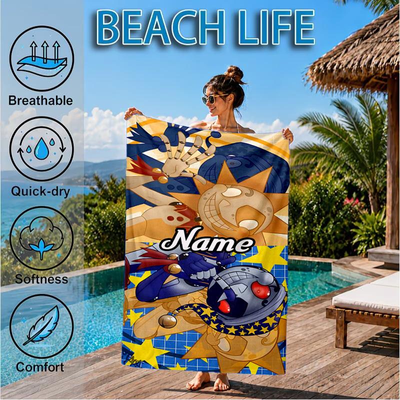 Custom Name Daycare Moon Drop Adventure Heart In Space Adventure Microfiber Beach Towel, Lightweight for Summer Travel, Swimming Pool Fan Gift