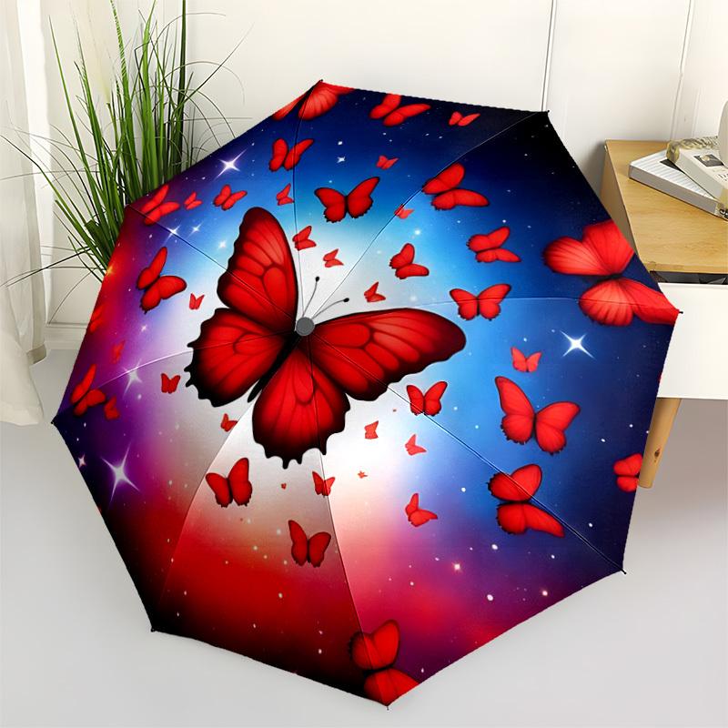 

1pc Butterfly Automatic Opening/Closing Folding Umbrella with 8 Ribs, Plastic Handle, Windproof Portable Sunshade Umbrella yy251222181