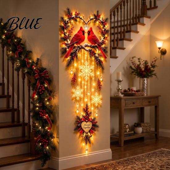 Creative Gift for Valentine Day Lighted Red Bird Love Cascade Wall Decor 2D Acrylic Hanging Ornament with Her Snowflake String Lights Warm