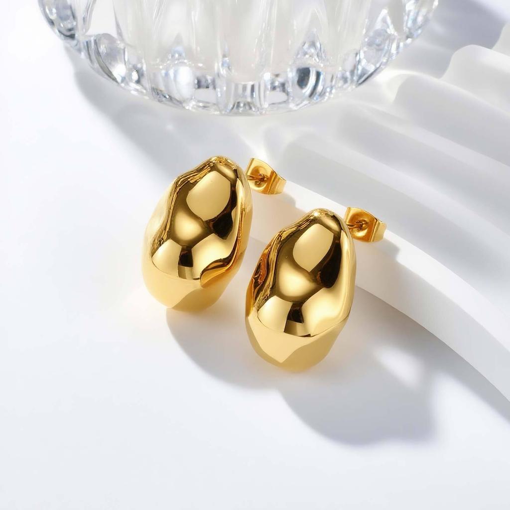 Vnox Stainless Steel 3D Irregular Ball Pendant Simple Smooth Women Necklace And Earring Set Jewelry Accessories Party Gift