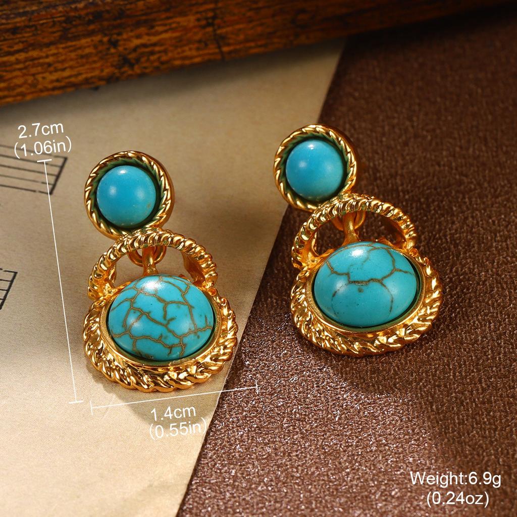 Turquoise Earrings Women's French Retro Niche Earrings Peacock Tassel Hollow Premium Earrings