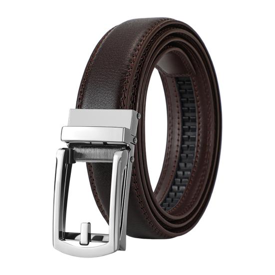 Men Belt Automatic Buckle Soft Simulated Leather Adjustable No Hole Belt with Fake Pin Design Quick Release Jeans Trousers Belt