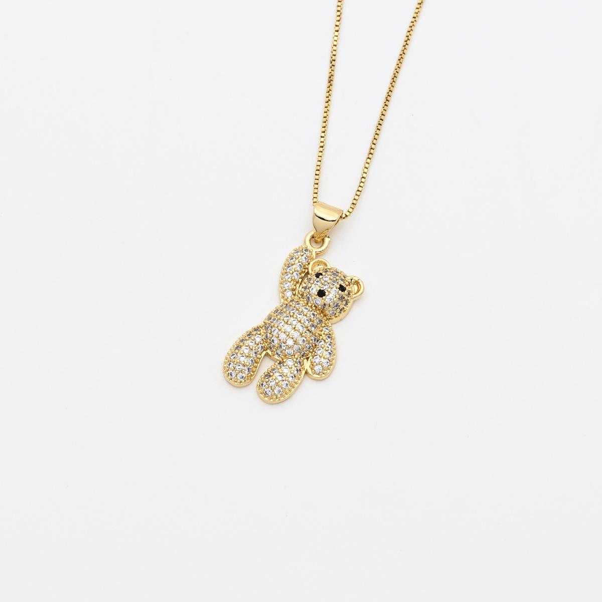 Copper Inlaid Zirconia Bear Pendant Necklace - Cute Bear Design for Collarbone Chain Pendant Only