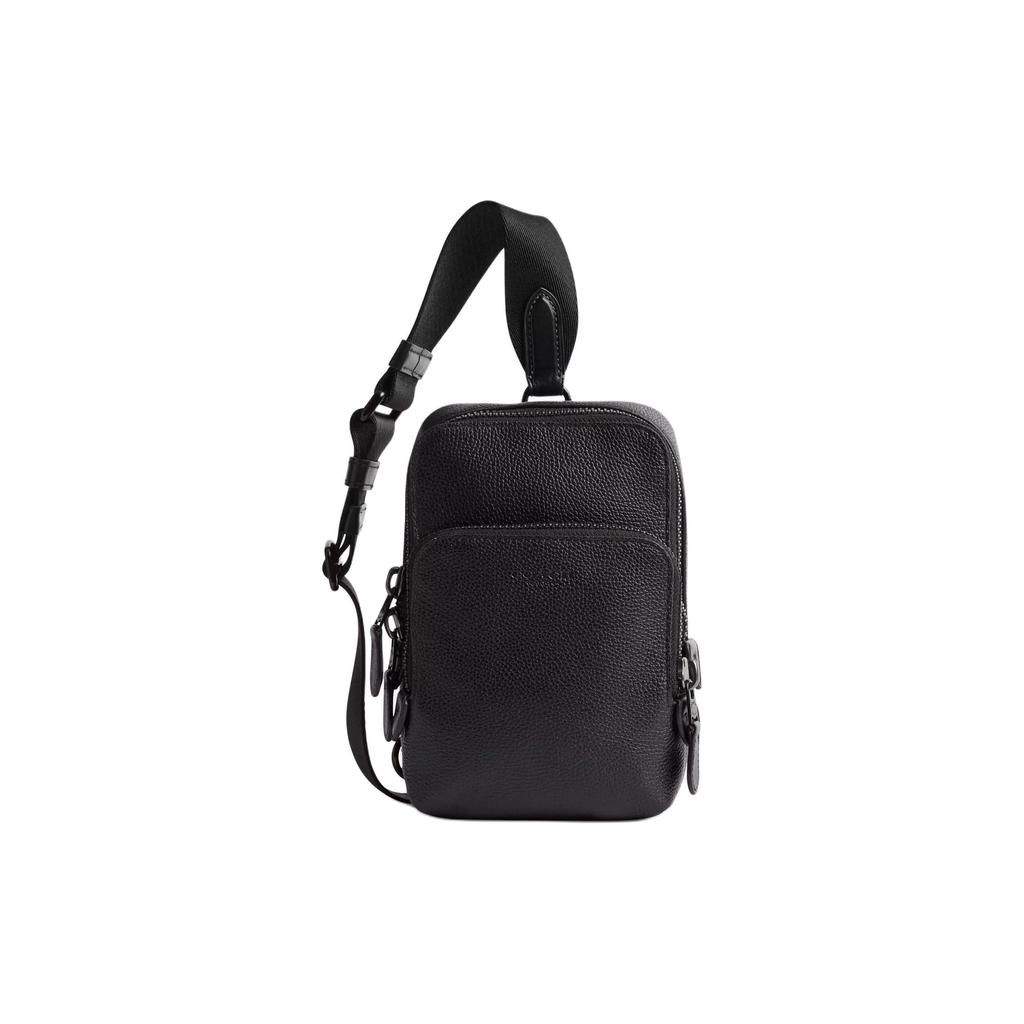 Coach Gotham 13 Zipper Closure Adjustable Shoulder Strap Sling Bag Polished Pebble Grain Leather Mini Men Sling Bag Black CR849-BLK