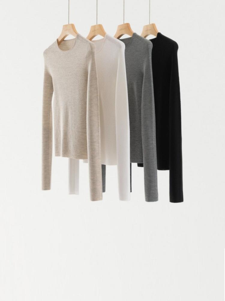 Women's Merino Wool One-Piece Knit Top with Rolled Hem - 2026 Spring/Autumn Collection