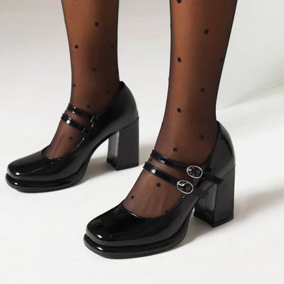 Fashion Elegant Women's High Heels Mary Janes Shoes Classic Dress Pumps Black White Block Heeled Wedding Office Shoes Female Large Size