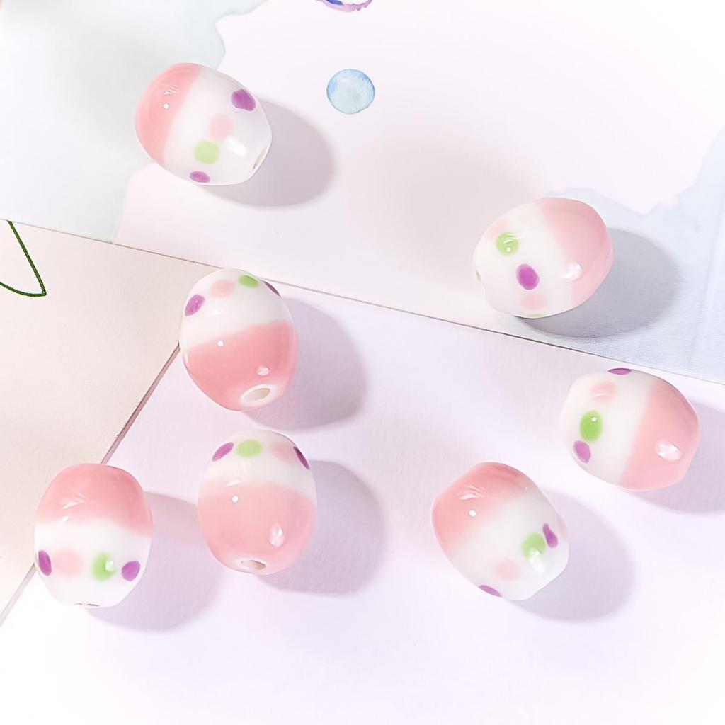 Perline in Ceramica Dipinta Tulipano e Farfalla Rosa Retrò per Braccialetti e Collane Fai da Te