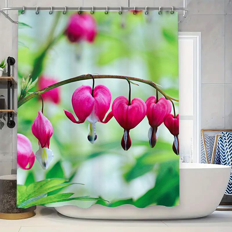 

Beautiful Pink Hummingbird Flower Shower Curtain 3D Printed Polyester Fabric Water Repellent Bathroom Decorations For Home Decor W60H190(CM)-1 Pcs