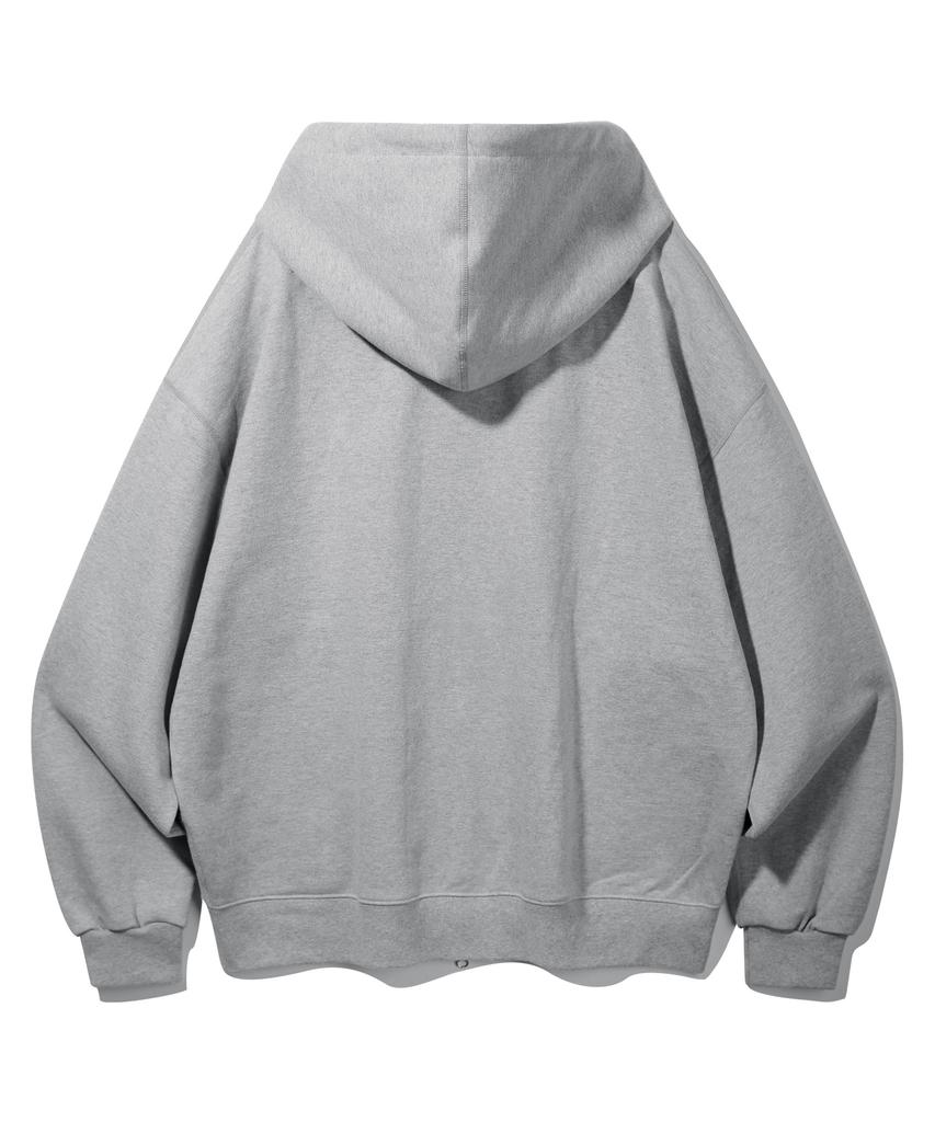 Bakken Point Pocket Lettering Embroidery Zip-Up Hoodie Bk7987_Gray