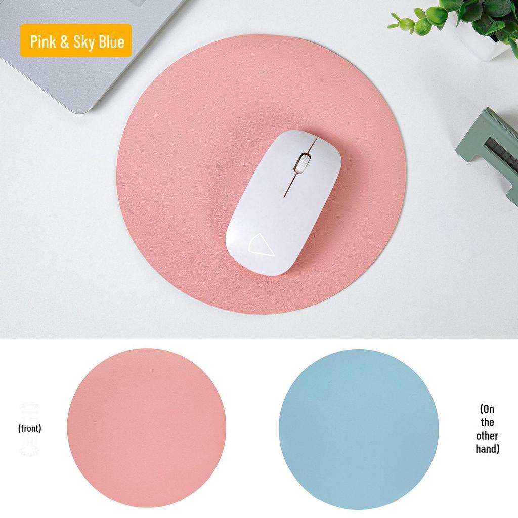 Round Leather Mouse Pad - Solid Color, Small Computer Desk Mat for Fresh Girls