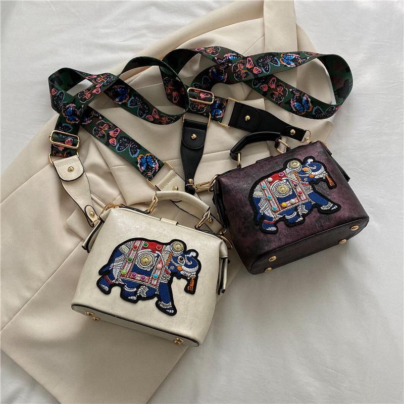 Strictly Selected Bags New Bags Elephant Embroidery Versatile Internet Celebrity Portable Doctor Bag Winter Fashion Personality