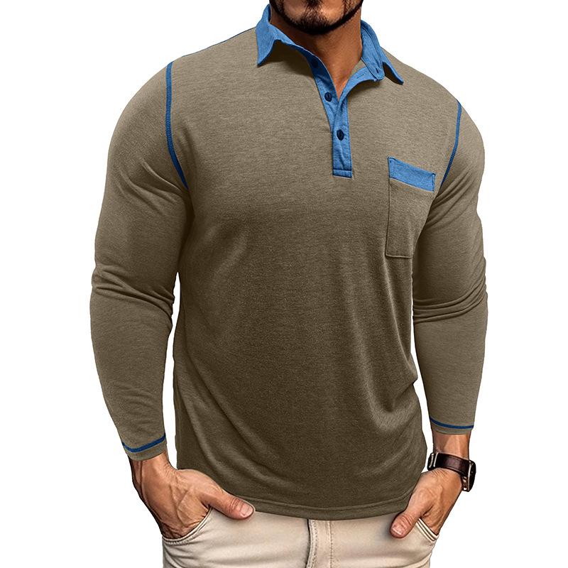 Men's Collared Polo Shirt Long-Sleeved Autumn Casual Sweatshirt Men's Plus Size T-Shirt Asymmetrical Design