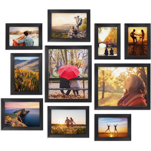 Giftgarden 10-Pack Black Picture Frames for Multiple Sizes Photos, Two 8x10, Four 5x7, Four 4x6, Multi Assorted Photo Frame for Collage Wall or
