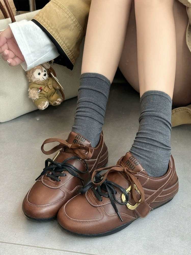 

Версия из коровьей кожи~ Пряжка ремня двойные шнурки американский ретро немецкие тренировочные туфли на плоской подошве модная повседневная обувь 2025 новая обувь 40 темно-коричневого