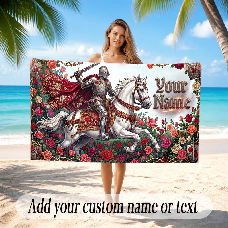 Horse Theme Quick Dry Beach Towel Custom Name Text Print Large Sand Resistant Towel Beach Vacation