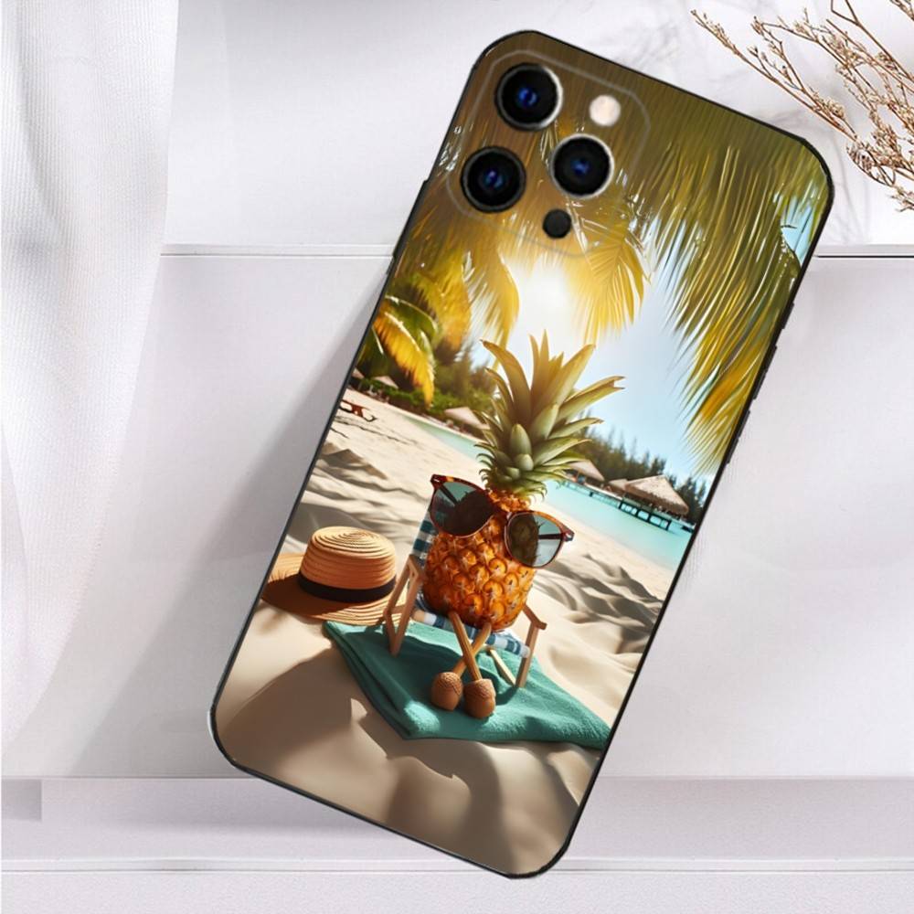 Cute Pineapple Fruit Art  Case For iPhone 16,15,17,14,13,12,11 Plus,Pro Max,XS,X,XR,SE,Mini,8,7 Soft Silicone Black Cover