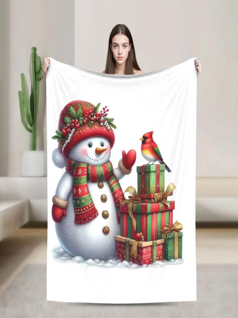 Christmas Snowman Plush Flannel Throw Blanket for Kids Soft Warm Bedspread for Couch Bed Custom Quality Blanket Gift for Childre