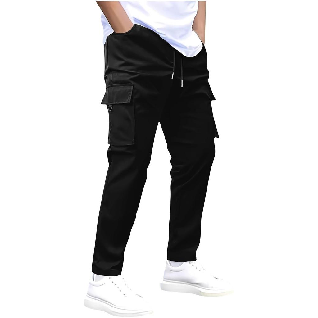 Men's Multi-Pocket Comfort Cargo Pants, Jogger Loose Fit Athletic Straight Leg Trousers