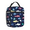 Süße Cartoon-Haie Aufdruck Lunchbox Wiederverwendbare Oxford Bento Tragetasche Tragbare Thermische Lunchtasche für Erwachsene Kinder Arbeit Schule Picknick