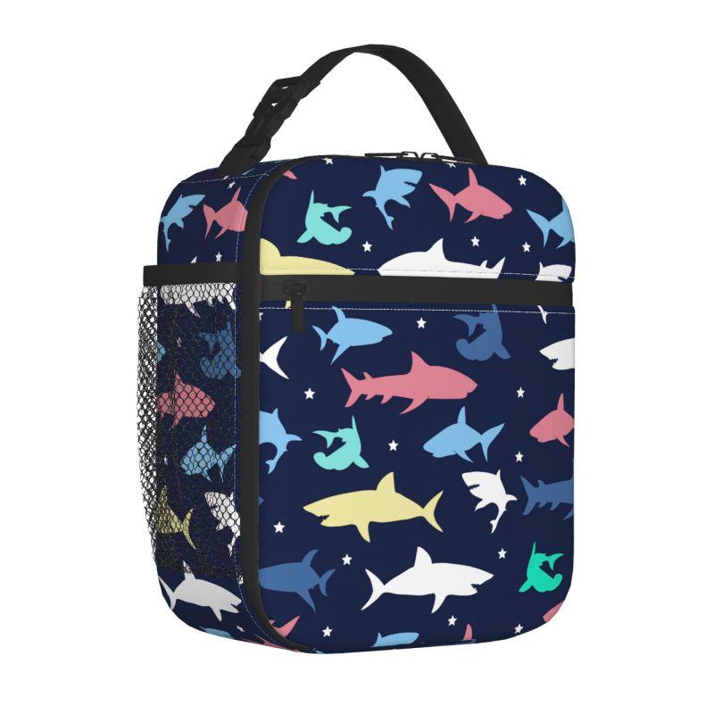 Süße Cartoon-Haie Aufdruck Lunchbox Wiederverwendbare Oxford Bento Tragetasche Tragbare Thermische Lunchtasche für Erwachsene Kinder Arbeit Schule Picknick
