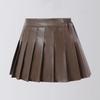 Girl's High-Waist Black PU Pleated A-Line Skirt with Pants for Autumn/Winter