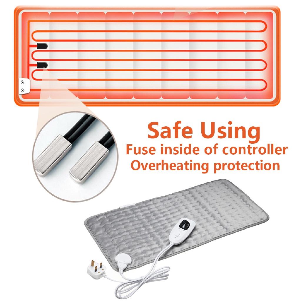 75W 6 Heating Setting Electric Thermal Therapy Heated Pad Back Neck Pain Body Relief Soft Fabric Grey Timer Safe Cosy