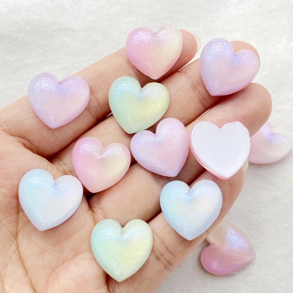 10Pcs New Cute shiny colorful heart shape Flat Back Resin Scrapbooking DIY Jewelry Craft Decoration Accessorie