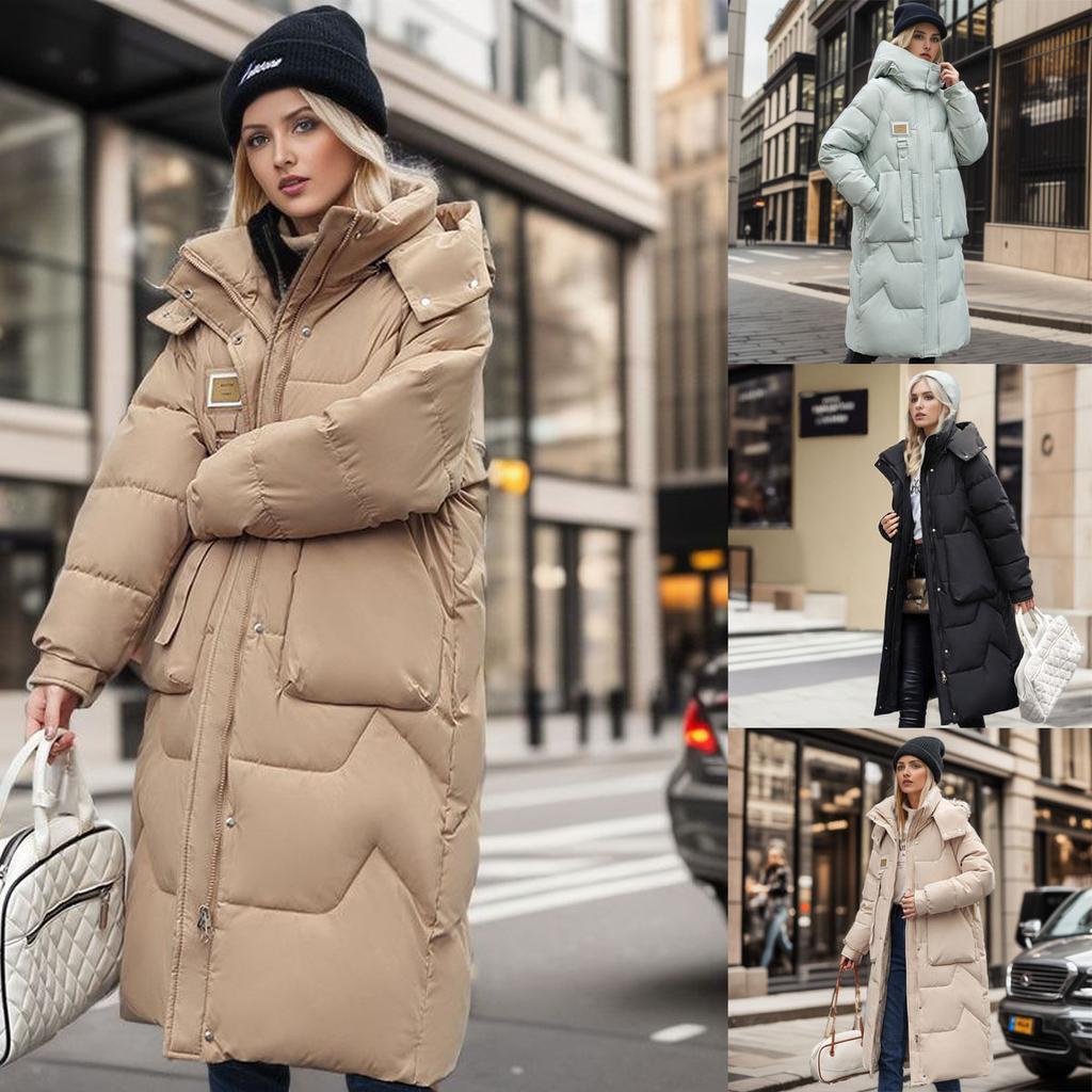 Zimní odnímatelný bavlněný kabát s kapucí pro ženy Středně dlouhý bavlněný kabát nad kolena nad kolena pro ženy větší velikosti
