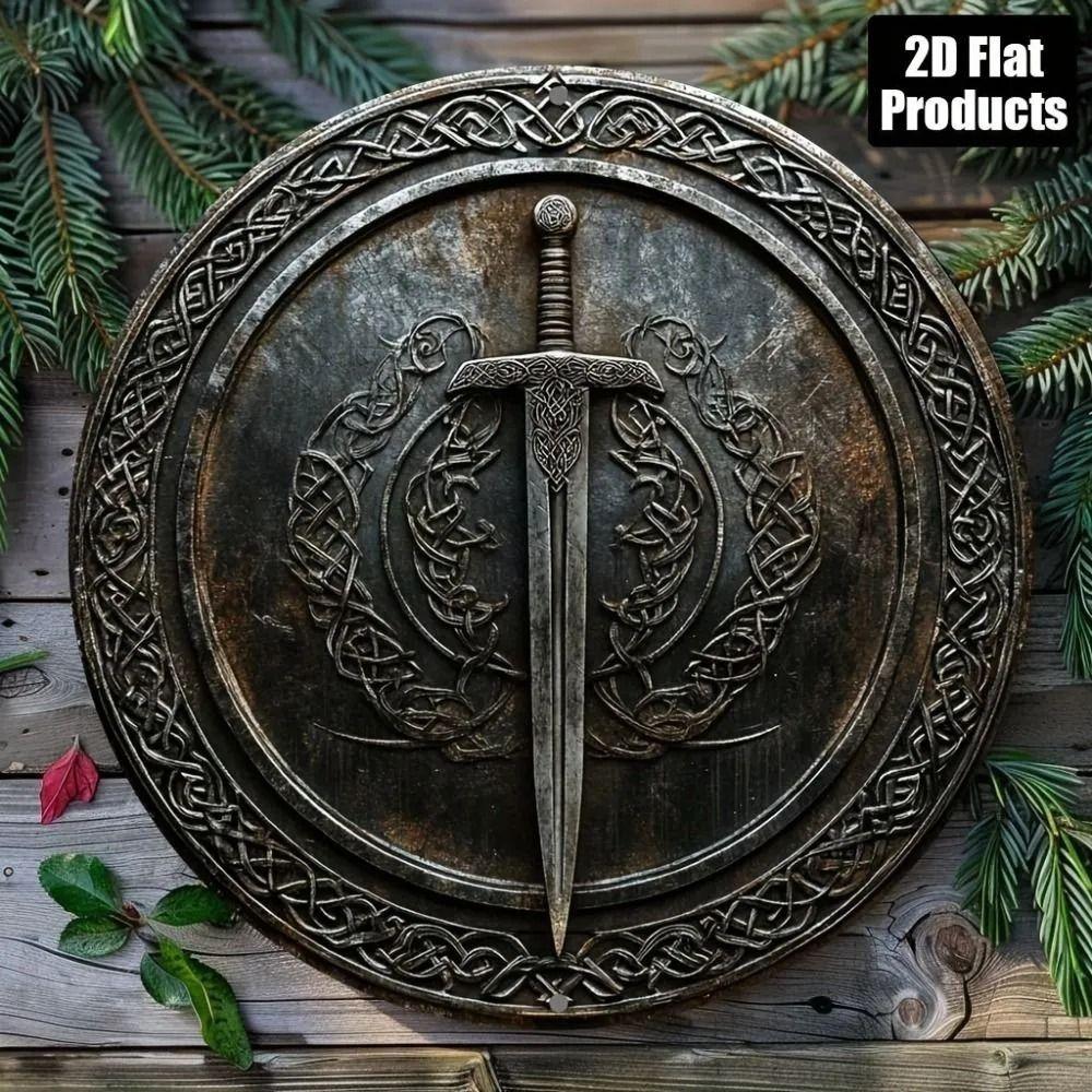 Round Metal Poster, Retro Embossed Viking Shields, Home & Garage Decor